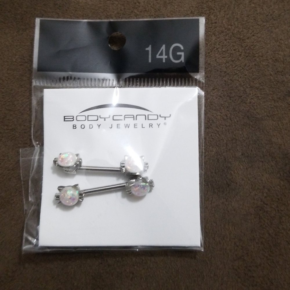 Body candy opal cat nipple rings